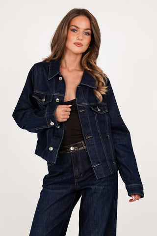 Denim jacket met leatherlook blauw - Harlow
