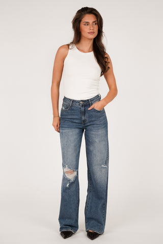 Destroyed straight leg jeans blauw - Hudson