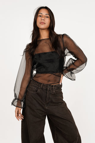 Sheer blouse wide black - Alba