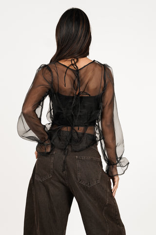 Sheer blouse wide black - Alba