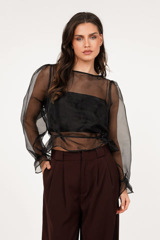 Sheer blouse wide black - Alba