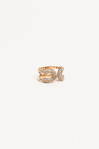 Double ring with rhinestones gold - Elio