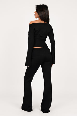 Flared black low-waist trousers - Pia
