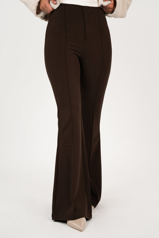 Flared trousers with piping in chocolate brown - Poppy