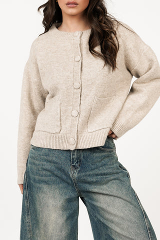 Knitted button-up cardigan beige - Ezra
