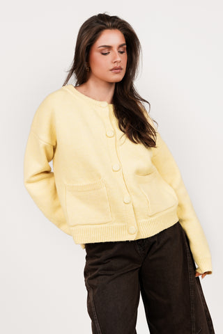 Knitted cardigan with buttons yellow - Ezra