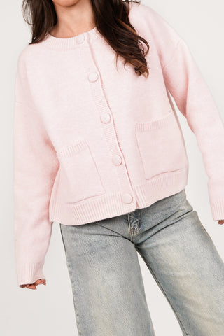Knitted button-up cardigan light pink - Ezra