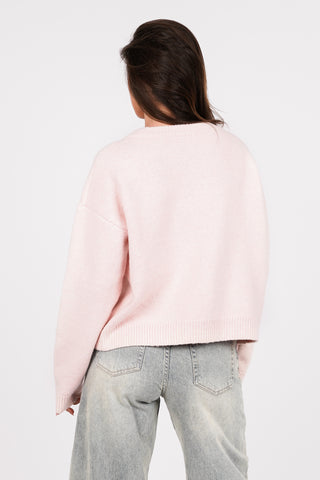 Knitted button-up cardigan light pink - Ezra