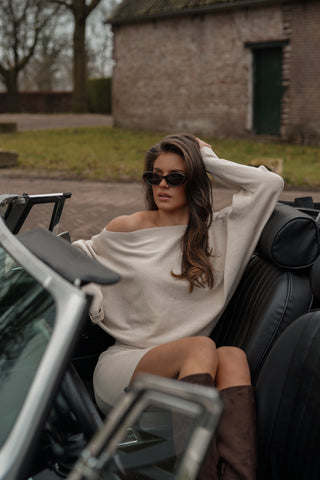 Knitted ribbed dress with wide sleeves beige - Kyra