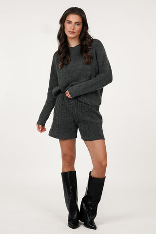 Knitted cable pattern shorts grey - Margo