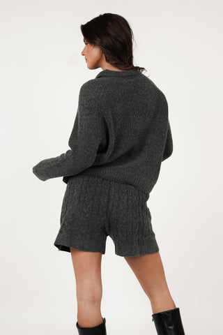 Knitted cable pattern shorts grey - Margo