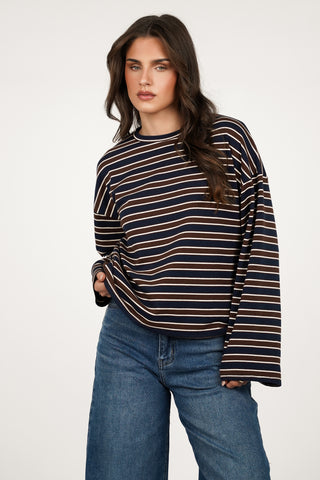 Gestreepte long sleeve bruin/blauw - Coco