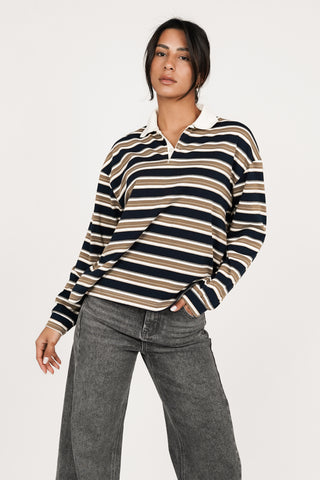 Striped long-sleeved polo beige - Ariana