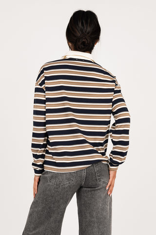 Gestreiftes Langarm-Poloshirt Beige - Ariana