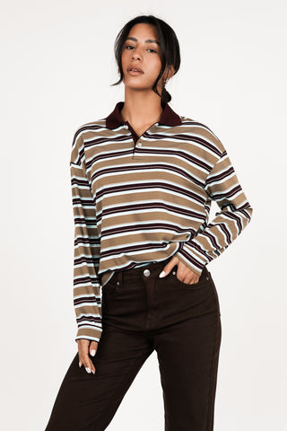 Striped long-sleeve polo burgundy - Ariana