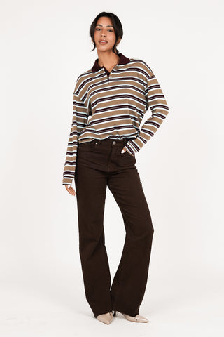 Gestreiftes Langarm-Poloshirt bordeaux - Ariana