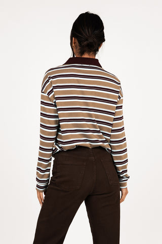 Gestreiftes Langarm-Poloshirt bordeaux - Ariana