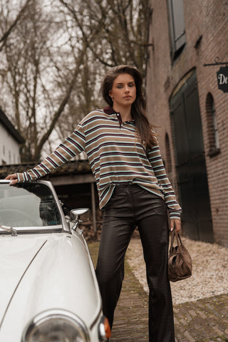 Gestreiftes Langarm-Poloshirt bordeaux - Ariana