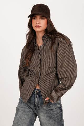 Getailleerde blouse geruit bruin - Cristina
