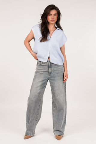 Knitted vest with zipper cream - Mexi
