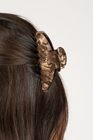 Hair clip large wide marble brown - Jelly