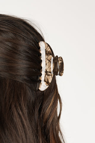 Hair clip small wide marble brown - Mimi