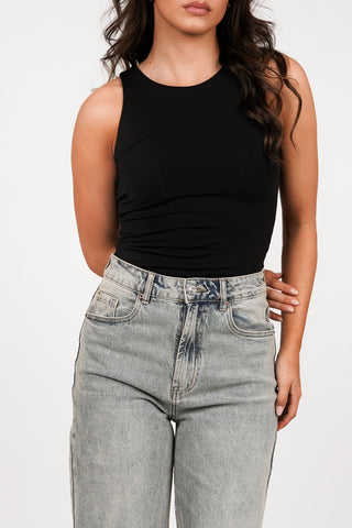Halter stretch bodysuit in black - Davina