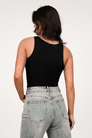 Halter stretch bodysuit in black - Davina
