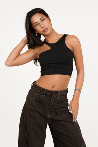 Halter crop top with cut out black - Manouk