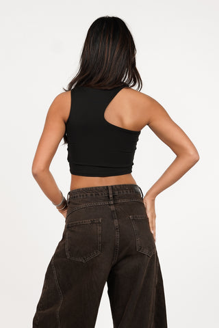 Halter crop top with cut out black - Manouk