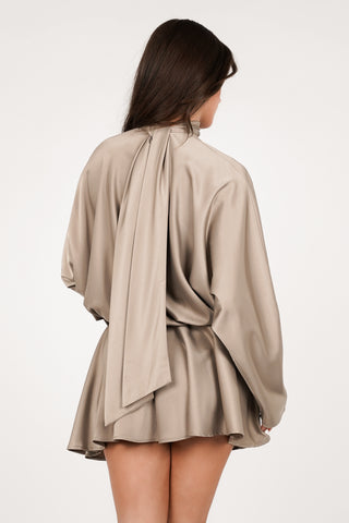 Halter jurk wijd satijn beige - Caty