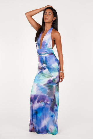 Halter maxi jurk blauw/paars - Sara