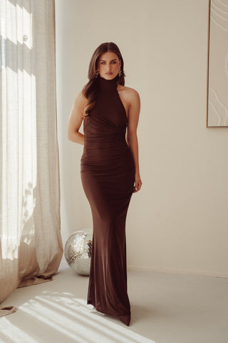 Halter maxi dress brown - Jazz