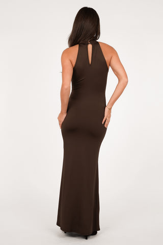 Halter maxi jurk met pailletten bruin - Lavie