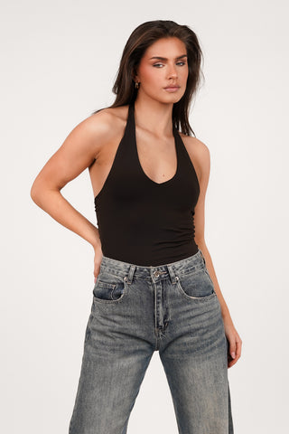 Schwarzer Neckholder-Stretch-Body - Sharissa