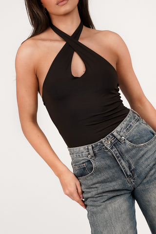 Schwarzer Neckholder-Stretch-Body - Sharissa