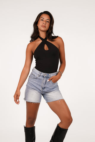 Schwarzer Neckholder-Stretch-Body - Sharissa