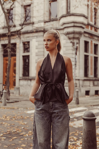Halter top with bow black - Esmee