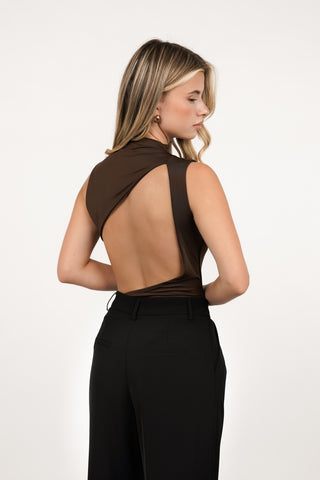 High neck body with open back brown - Spring