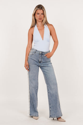 High waist jeans met kant licht blauw - Lucienne