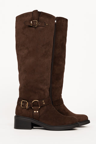 High Boots Suede Brown with Buckles - Dottie