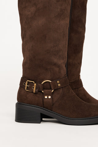 High Boots Suede Brown with Buckles - Dottie