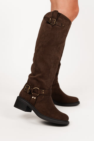 High Boots Suede Brown with Buckles - Dottie