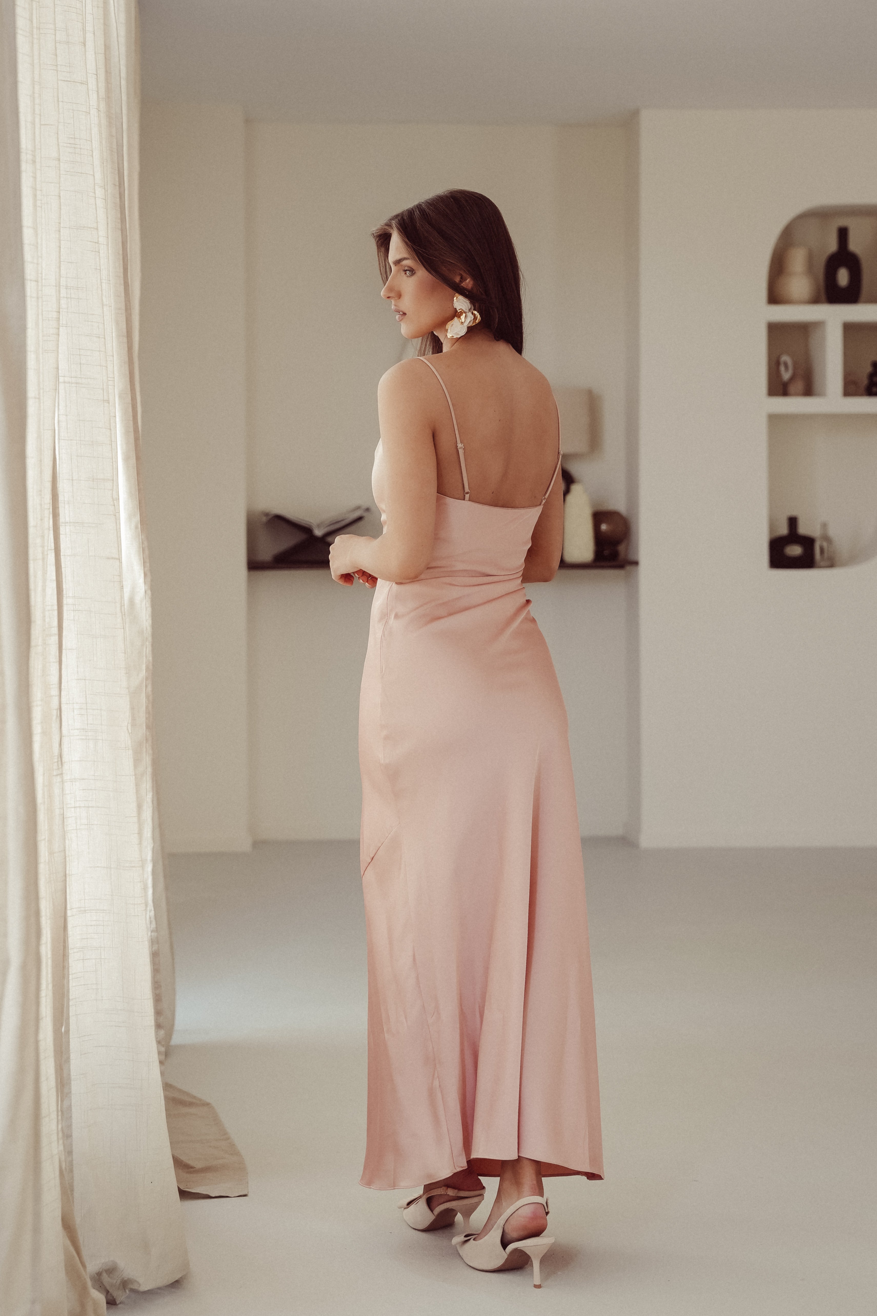 Maxi pink wedding guest dress