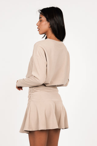 Kleid mit Rippstrick und Rüsche beige - Nanna