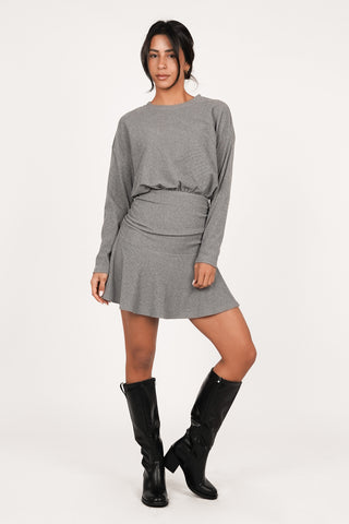Dress with ribbed fabric and ruffle gray - Nanna