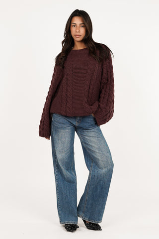 Cable knit sweater oversized burgundy - Kiki