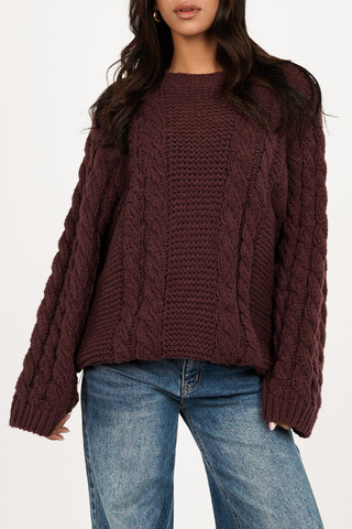 Cable knit sweater oversized burgundy - Kiki