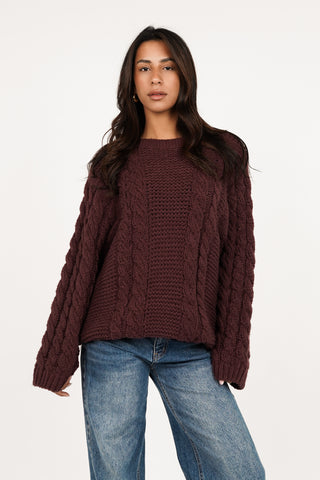 Cable knit sweater oversized burgundy - Kiki