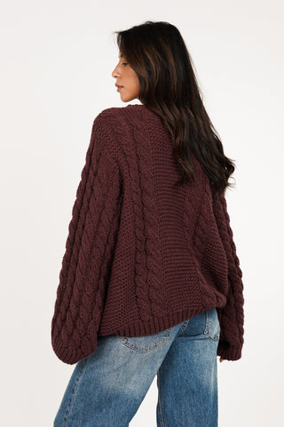 Cable knit sweater oversized burgundy - Kiki